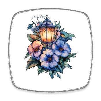 Lumière de lanterne et bouquet de fleurs - Magnet carré - blanc - Devant
