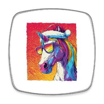 Unicorn Christmas Portrait - Square fridge magnet - white - Front