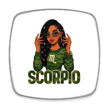 Scorpio Queen – Loc'd Afro Girl Zodiac Power - Square fridge magnet - white - Front