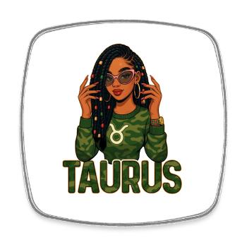 Taurus Queen – Loc'd Afro Girl Grounded Power - Square fridge magnet - white - Front