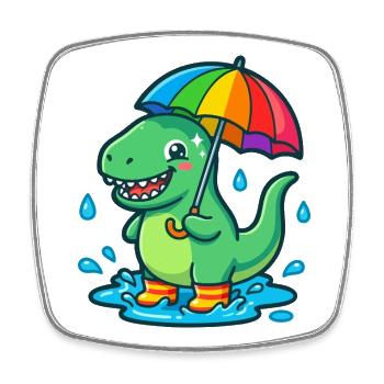 Dino mit buntem Regenbogenschirm - Viereckiger Kühlschrankmagnet - Weiß - Vorne