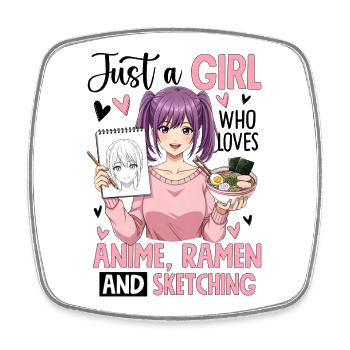Just A Girl Who Loves Anime Ramen Sketching - Square fridge magnet - white - Front