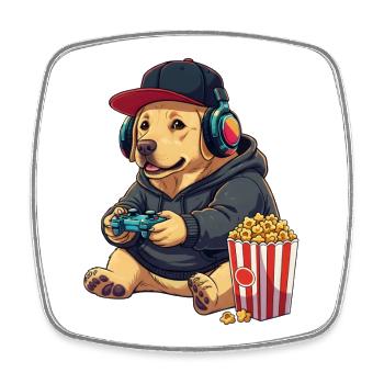 Labrador Gamer Dog With Popcorn - Square fridge magnet - white - Front