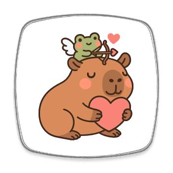 Capybara & Cupid Frog – Sweet Heart Motif - Square fridge magnet - white - Front