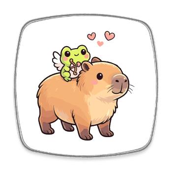 Capybara & Cupid Frog – Sweet Valentine's Motif - Square fridge magnet - white - Front