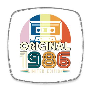 Birthday 1986 Original Vintage Gift Cassette - Square fridge magnet - white - Front