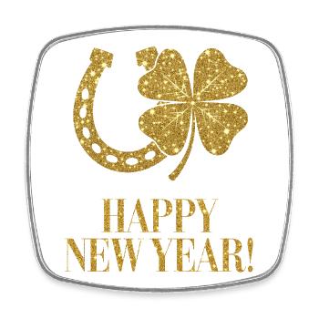 Kleeblatt Hufeisen Glück golden Happy New Year  - Viereckiger Kühlschrankmagnet - Weiß - Vorne