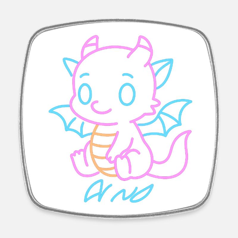 Neon Rainboat Dragon in Neon Lines - Square fridge magnet - white