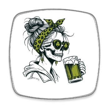 Kleeblatt-Skelett mit Bier lustig Saint Patrick's - Viereckiger Kühlschrankmagnet - Weiß - Vorne