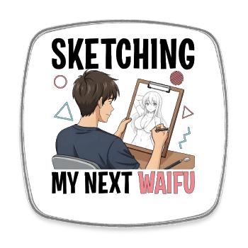 Sketching My Next Waifu - Square fridge magnet - white - Front