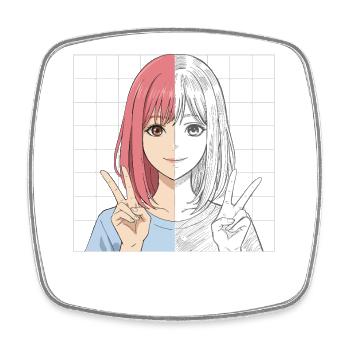 Anime Sketching Half Color Half Line Art - Viereckiger Kühlschrankmagnet - Weiß - Vorne