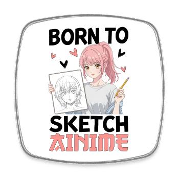 Born To Sketch Anime - Viereckiger Kühlschrankmagnet - Weiß - Vorne