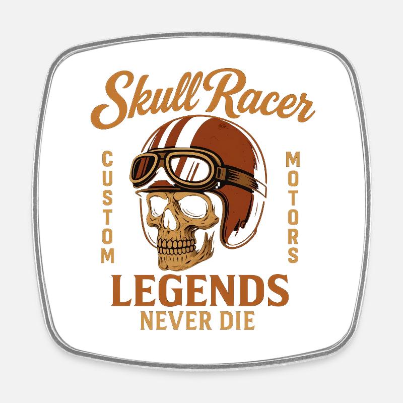 Conception vintage de la moto Skull Racer - Magnet carré - blanc