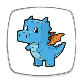 Niedlicher Cartoon-Blauer Drache – Dinosaurier - Viereckiger Kühlschrankmagnet - Weiß - Vorne