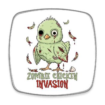 Zombie Chicken Invasion - Viereckiger Kühlschrankmagnet - Weiß - Vorne
