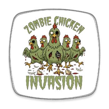 Zombie Chicken Invasion - Viereckiger Kühlschrankmagnet - Weiß - Vorne