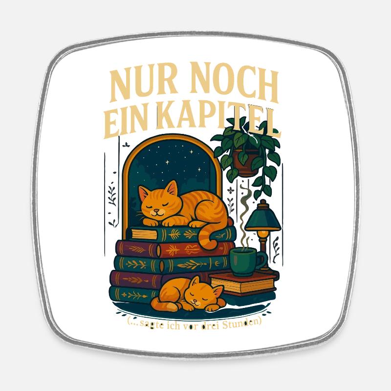 Lesekatze Bücherwurm, Nur noch ein Kapitel - Viereckiger Kühlschrankmagnet - Weiß