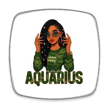 Aquarius Queen – Loc'd Afro Girl Rebel Spirit - Square fridge magnet - white - Front