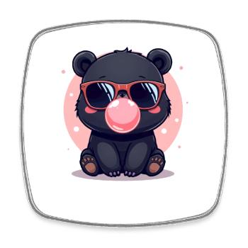 Illustration d’ours avec lunettes de soleil et chewing-gum - Magnet carré - blanc - Devant