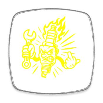 Bad Spark – Cheeky spark plug with screw connections - Square fridge magnet - white - Front