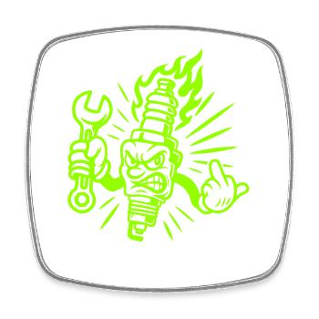 Bad Spark – Cheeky spark plug with screw connections - Square fridge magnet - white - Front
