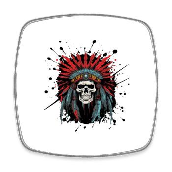 Schädel mit Federkrone – Tribal Design - Viereckiger Kühlschrankmagnet - Weiß - Vorne