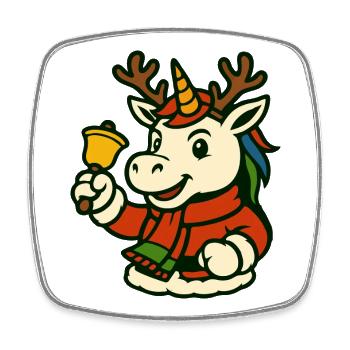 Christmas Unicorn With Bell Mascot Art - Square fridge magnet - white - Front
