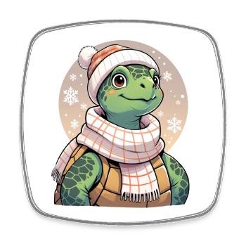 Winter-Schildkröten Illustration mit Schal - Viereckiger Kühlschrankmagnet - Weiß - Vorne