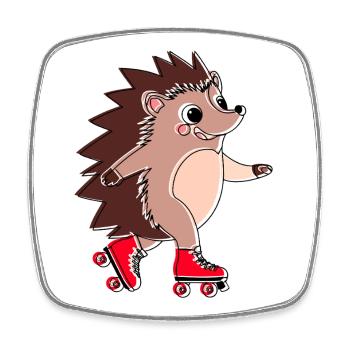 Igel auf Inlineskates – Niglo auf Inlineskates - Viereckiger Kühlschrankmagnet - Weiß - Vorne