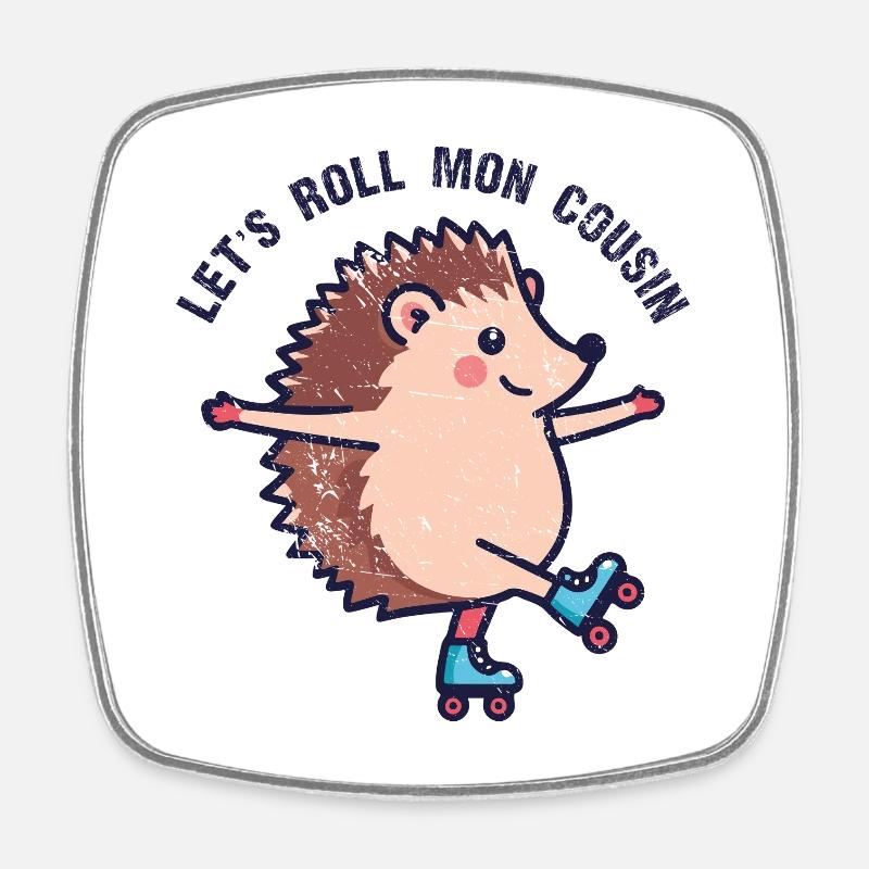 Niglo sur des roller - Hérisson drôle vintage - Magnet carré - blanc