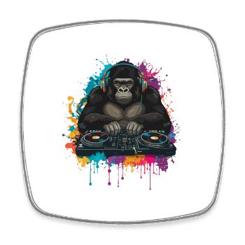 Gorilla DJ at the mixing desk - Square fridge magnet - white - Front