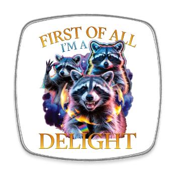 Funny Raccoon - Viereckiger Kühlschrankmagnet - Weiß - Vorne