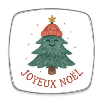Sapin Joyeux Noël au bonnet rouge - Magnet carré - blanc - Devant