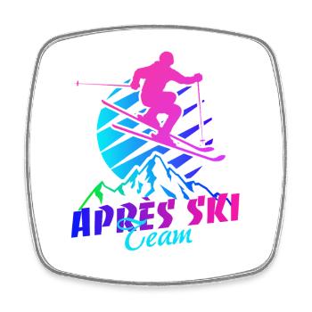 Après l’équipe de ski, sports d’hiver, vacances de ski, années 80 - Magnet carré - blanc - Devant
