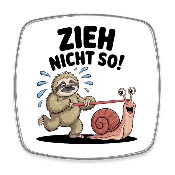Faultier zieht Schnecke, lustiger cartoon - Viereckiger Kühlschrankmagnet - Weiß - Vorne