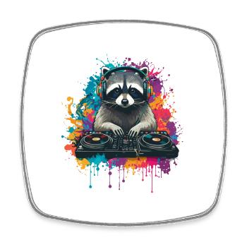 Raccoon at the DJ booth - Square fridge magnet - white - Front