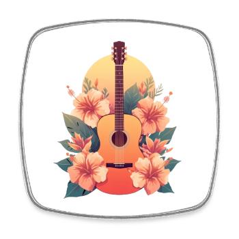 Floral Gitarren Illustration mit Tropenblüten - Viereckiger Kühlschrankmagnet - Weiß - Vorne