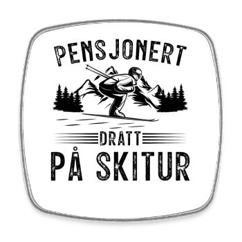 Retraité emmené en vacances au ski - Magnet carré - blanc - Devant