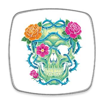 Crâne Floral - skull art - Magnet carré - blanc - Devant