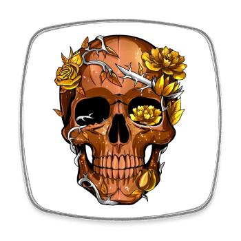 Golden Barbed Wire Floral Skull - Square fridge magnet - white - Front