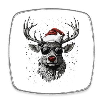 Renne avec un chapeau de Père Noël et des lunettes de soleil - Magnet carré - blanc - Devant