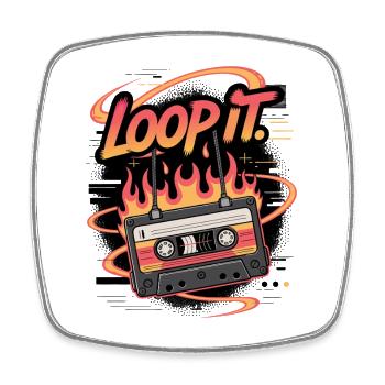 Retro Kassette Loop It Musikdesign - Viereckiger Kühlschrankmagnet - Weiß - Vorne