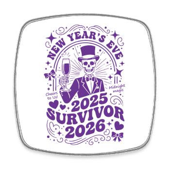 Silvester 2025 Überlebender 2026 Mitternachtsmagie - Viereckiger Kühlschrankmagnet - Weiß - Vorne