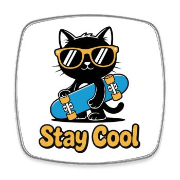 Stay Cool Cat Skateboard - Viereckiger Kühlschrankmagnet - Weiß - Vorne