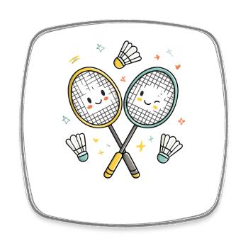 Laughing badminton friends - Square fridge magnet - white - Front