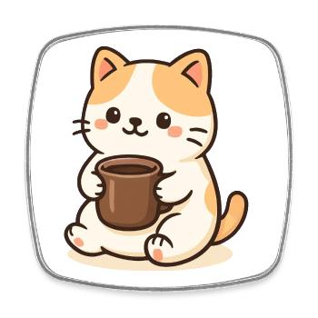 Cat with Cup - Viereckiger Kühlschrankmagnet - Weiß - Vorne