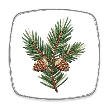 Branche de Noël brodée – vert subtil (imprimé) - Magnet carré - blanc - Devant
