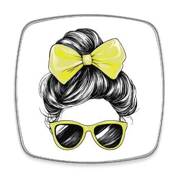 Woman Sunglasses Hair Bow Girl Yellow - Square fridge magnet - white - Front