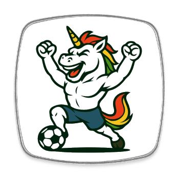 Einhorn-Fußballmaskottchen feiert ein Tor - Viereckiger Kühlschrankmagnet - Weiß - Vorne