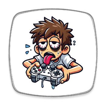 Exhausted Gamer in Action - Square fridge magnet - white - Front